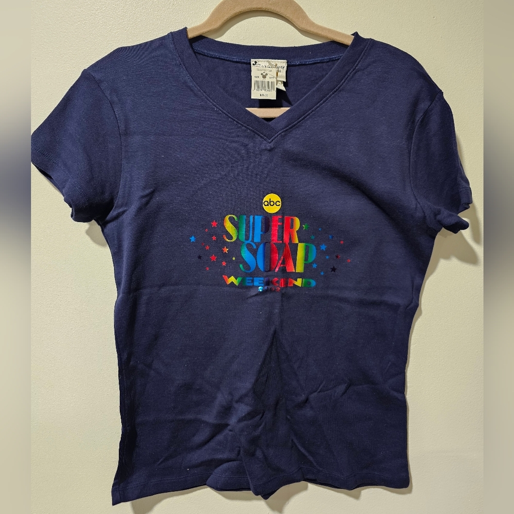 NWT Disney 2002 Abc Navy Blue Super Soap Weekend V Neck Tee